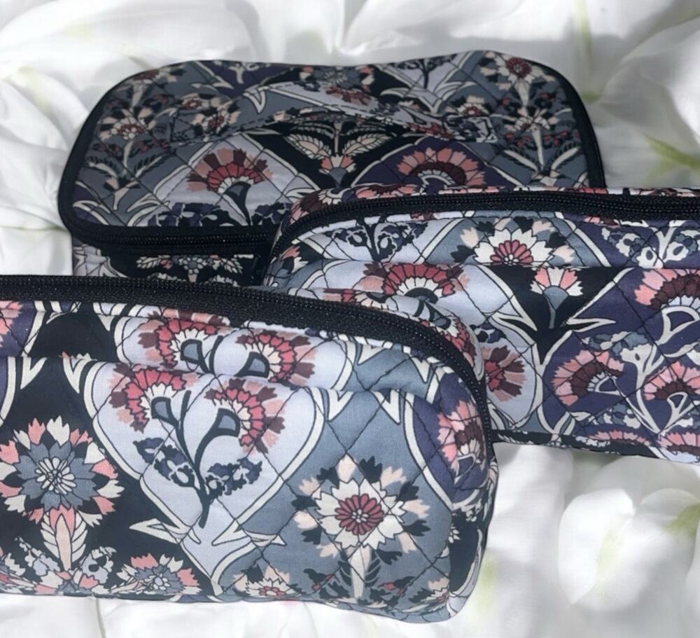 Vera Bradley 4 pc Cosmetic Organizer Set Ornate Blooms Travel Makeup Case Train